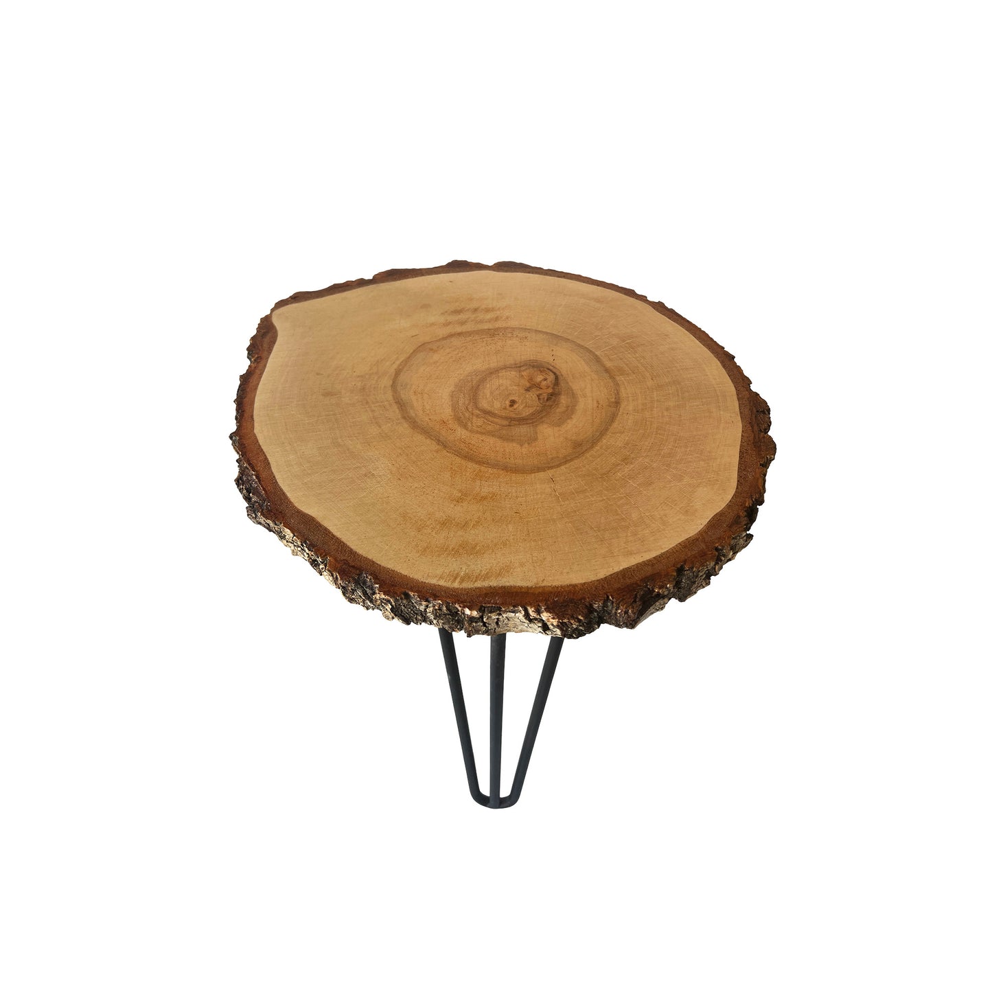 Round coffee table with natural birch bark