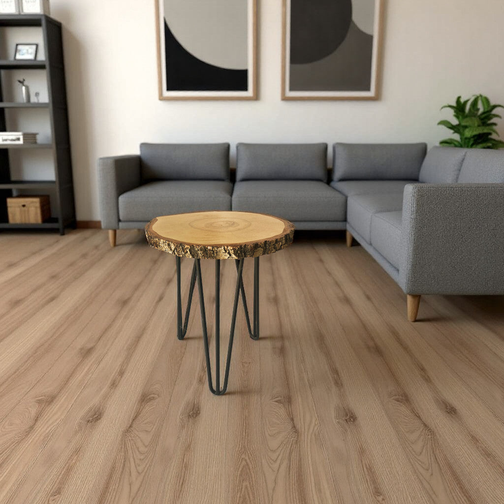 Round coffee table with natural birch bark