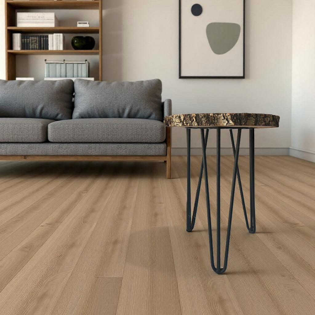 Round coffee table with natural birch bark