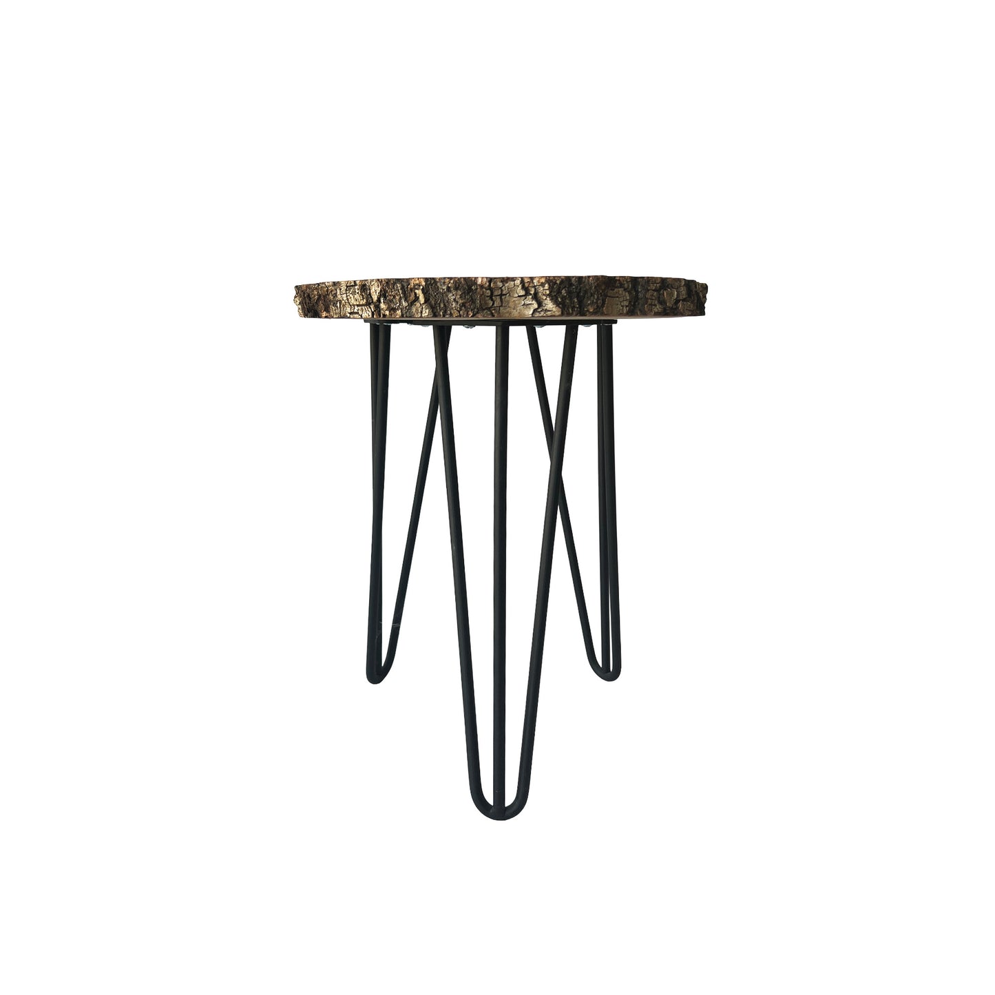 Round coffee table with natural birch bark