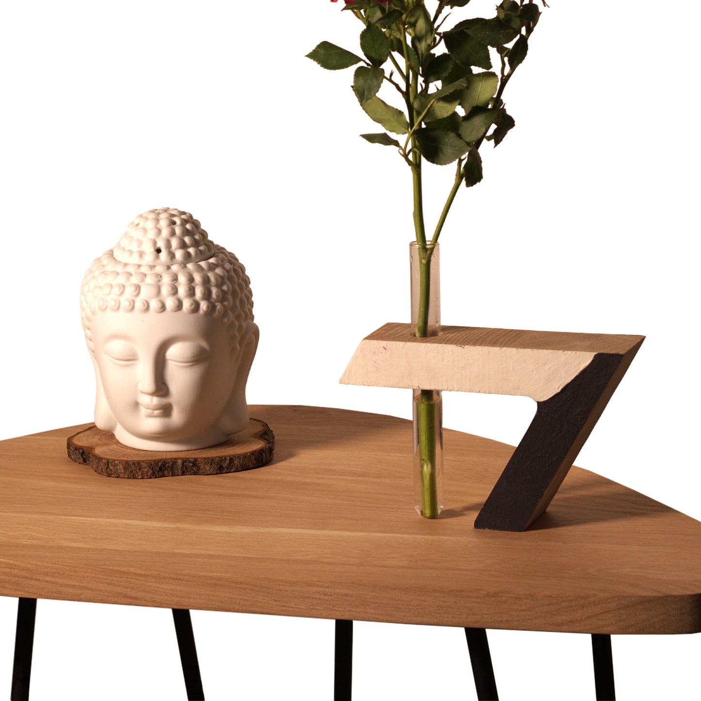 Asimetriškas medinis kavos staliukas, ažuolas