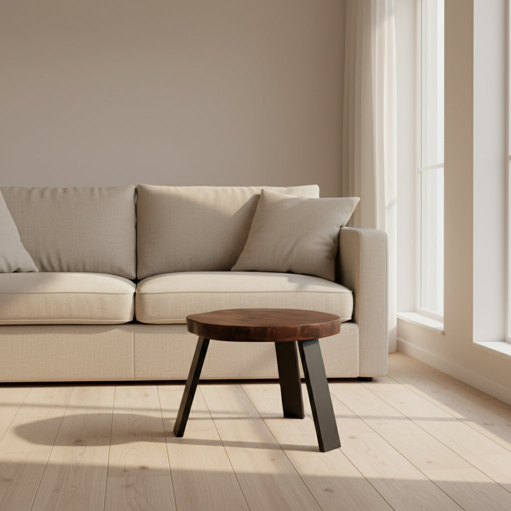 Round wooden coffee table, birch