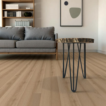 Round coffee table with natural birch bark