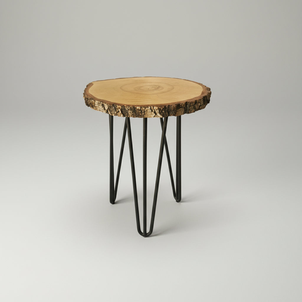 Round coffee table with natural birch bark