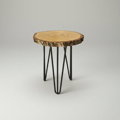 Round coffee table with natural birch bark