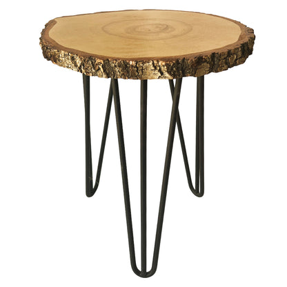Round coffee table with natural birch bark