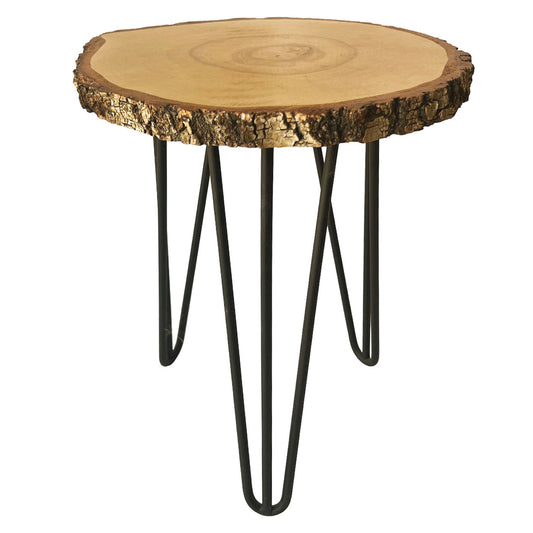 Round coffee table with natural birch bark