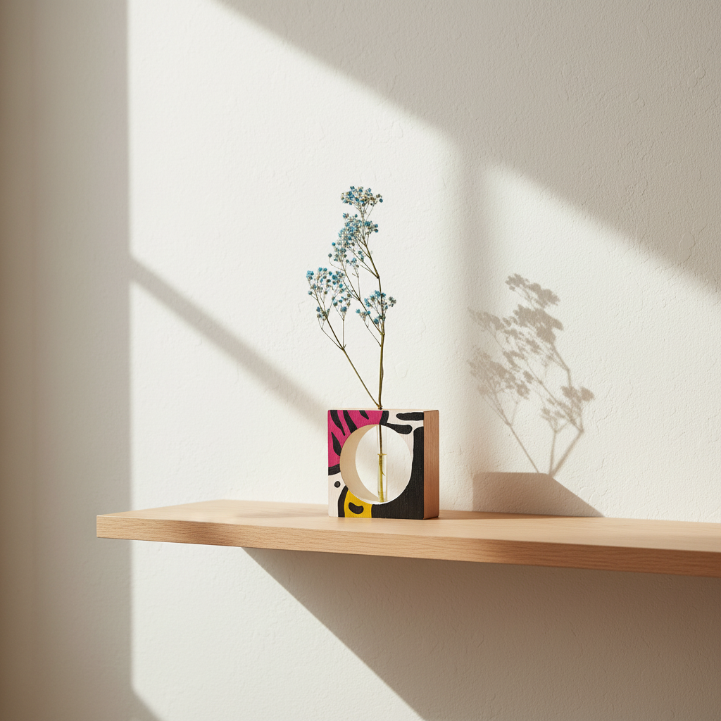 Medinė tapyta švečianti vaza, ąžuolas